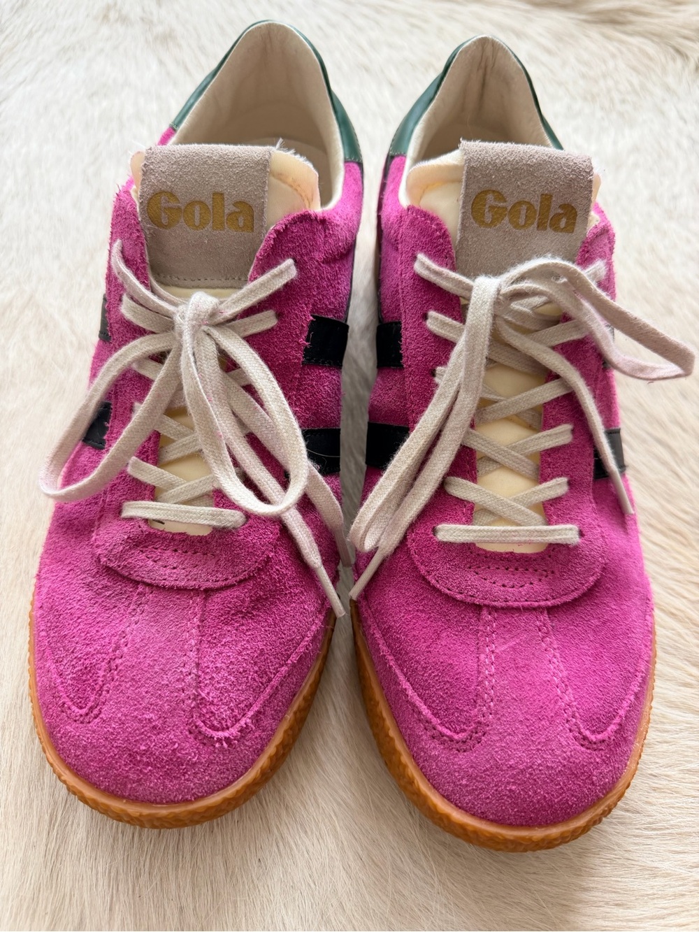 Gola Hot Pink Suede Trainers with Black Stripe